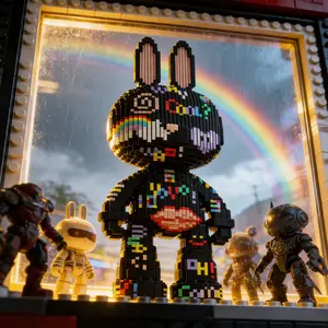 Colorful Rainbow Rabbit Building Blocks Set, Creative Assembly Toy, 1722 Pieces, 31.8cm, Desktop Decoration, Holiday Gift, Family Interactive Play