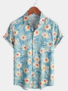 Men's Vintage Floral Print Short Sleeve Shirt, Boho Casual Shirt, Casual Regular Fit Button Up Shortsleeve Top for Summer, Men's Clothes for Beach Vacation, Beach Shirts, Menswear