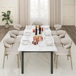 Garvee 79-Inch Rectangular Dining Table for 6-8 People with Wave Irregular Edge, Sturdy Metal Legs, Industrial Style Wooden Long Table for Dining Room or Home Office in White