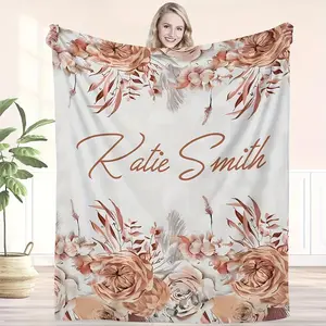 Soft Funny Throw Blanket Personalized Floral Flannel Throw Blanket - Custom Name Soft Fleece Gift for All Seasons, Cozy Bedding