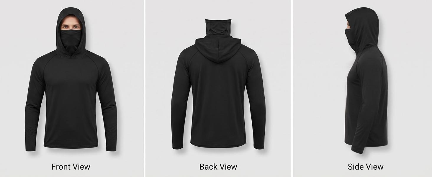HOVSIYLA 3 PACKS Men's Athletic Hoodies Long Sleeve Fishing Shirts for Men Hooded   Set with Face Mask summerwins