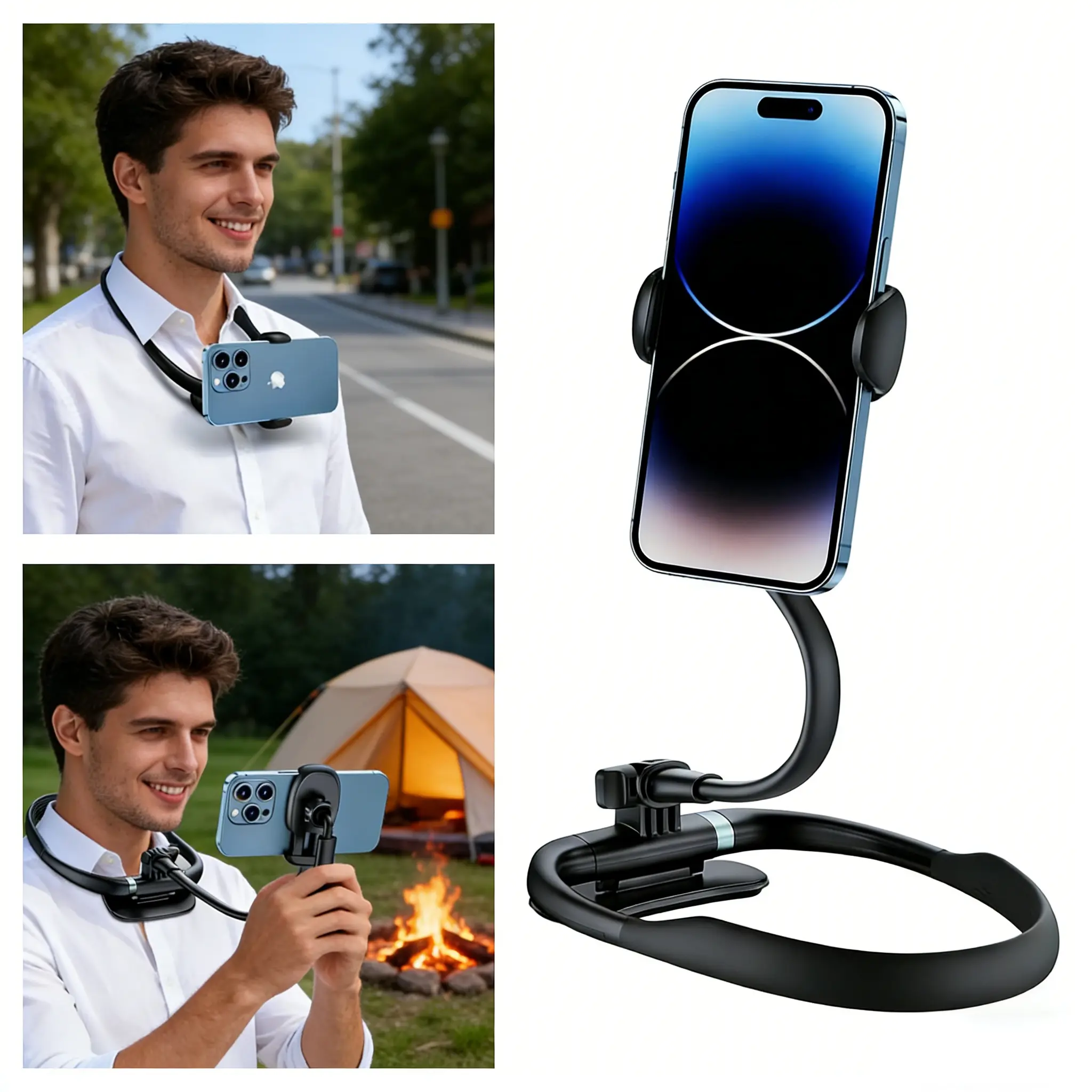 Free your hands! Hanging neck stand, a first person shooting artifact that can be used for scene travel, live streaming, and party recording, Phone, Mount Cellphone Smartphone Selfie Stick