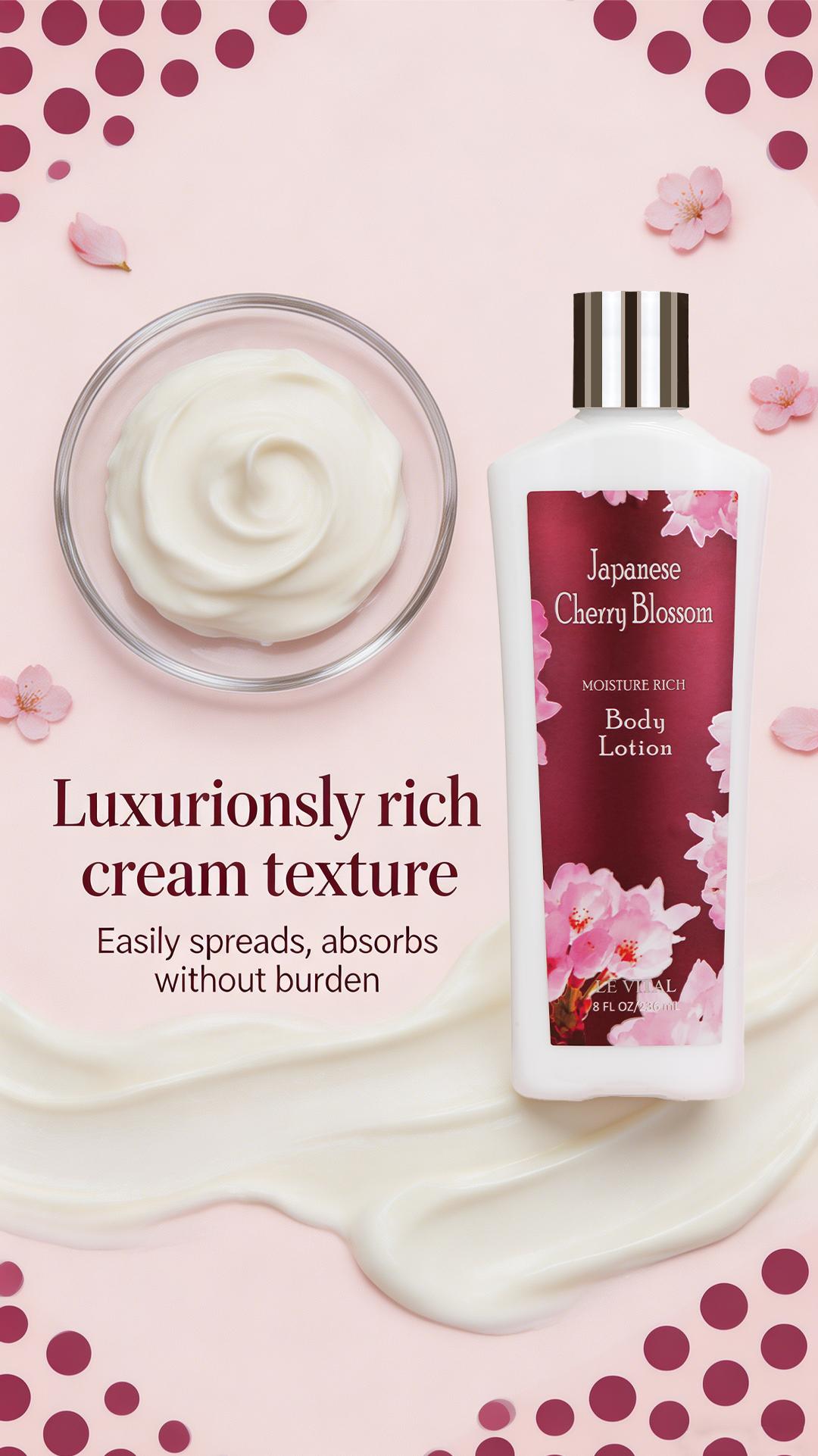 Vital Luxury Cherry Blossom Scented Bath Travel Set | 3oz Body Lotion, 3oz Body Mist | Rich Lather, All-Day Freshness, Moisturizing & Revitalizing | Ideal Gift for Mom, Wife, Sister & Girlfriend! Moisturize