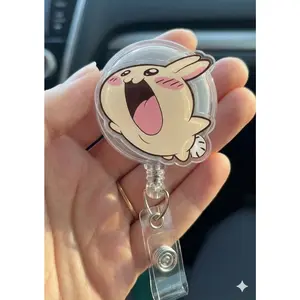 Cute Chiikawa Hachiware Usagi Momonga Rakko Shisa Retractable Badge Reel – Kawaii Acrylic ID Holder, Anime Character Office Accessory, Unique Gift for Nurses, Teachers, Doctors, Healthcare Workers, Coworkers & Students