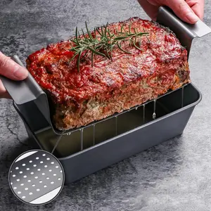 Loaf Pan, Meatloaf Pan with Drain Tray, Healthy Meatloaf Pan, Non-Stick Carbon Steel Baking Pan with Lift and Serve Feature, Reduce the Fat and Kick Up the Flavor, Loaf Pans for For Baking, Bread, Cakes, Barbecues, Bakeware