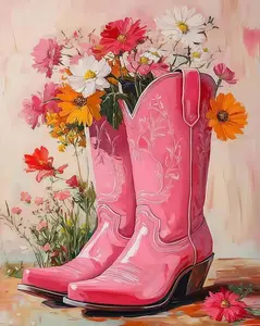Flowers in The Boots DIY 5D Diamond Painting Art Kits Full Drill Diamond Dots Paintings with Diamonds Gem Art and Crafts Home Decor Gift