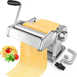 Pasta Maker with 7 Thickness Settings Roller, 2-in-1 , Hand Crank and Table Clamp, Stainless Steel Manual Pasta Machine for Spaghetti, Fettuccine, Lasagna, Ravioli
