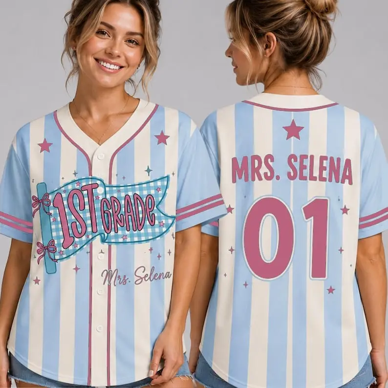 Premium Striped Baseball Jersey with soft, breathable fabric and a vibrant high-quality print. Perfect for everyday wear and Back to School.