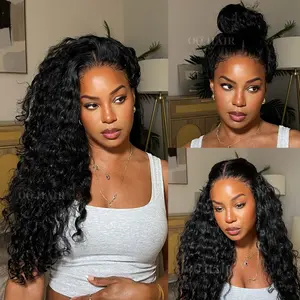 Water Wave 360 Lace Front Wigs Human Hair Hidden Straps Deep Wave HD Lace with Drawstring Natural Hairline 180% Density Human Hair Wig for Women Natural Color