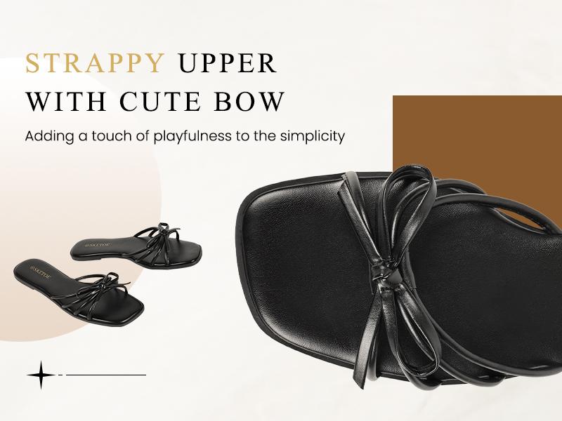 Women's Strappy Sandals Square Open Toe Bow Sandals for Women Dressy Summer Flat Sandals for Beach Vacation Women's Strappy Sandals Square Open Toe Bow Sandals for Women Dressy Summer Flat Sandals for Beach Vacation