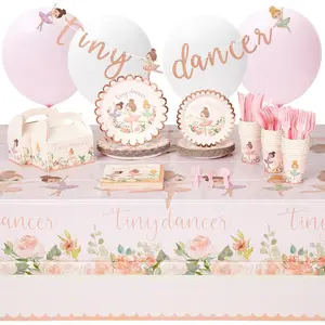 Blue Panda 219-Piece Ballerina Birthday Party Decorations, Dinnerware Set with Plates, Napkins, Cups, Tablecloth, Banner, Favor Bags, Balloons (Serves