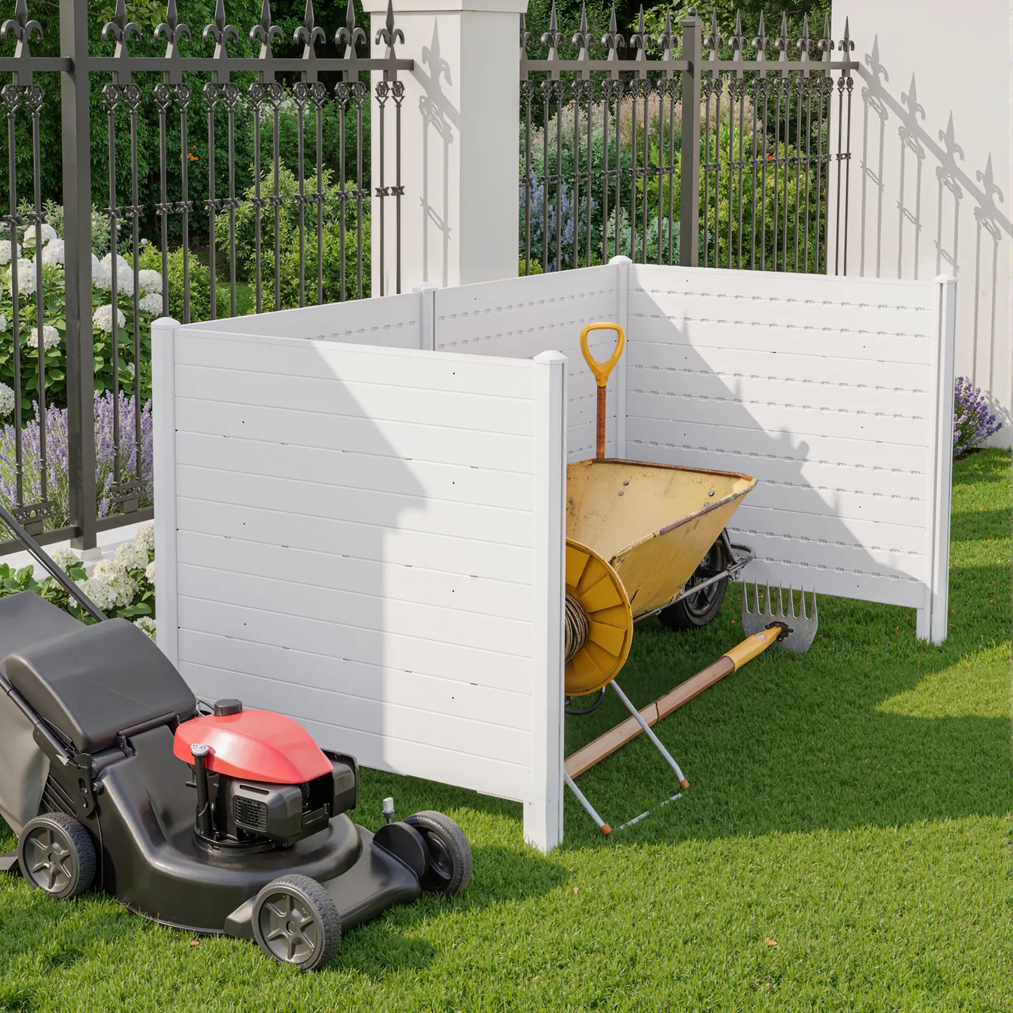 Privacy Fence Panels, 182 x 45 in PVC Air Conditioner Fence with 4 Panels, Ground Stakes & Hammer, Decorative Fences for Yard, Pool Equipment & Trash Can, Privacy Screen Outdoor for Garden
