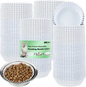 Pack Of 200 Pet Disposable Feeding Bowls Liner Bulk Cat Food Bowls Small Paper Dish Paper Liner for Small Dogs Cats Dish Wet Food Feeding Station