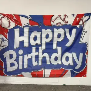 Baseball Birthday Background Banner, Baseball Themed Happy Birthday Banner, Wall Decor for Home Party Garden, Party Supplies, Ornaments
