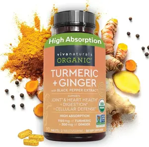 Turmeric and Ginger Supplement with Black Pepper for Better Absorption - Organic Turmeric Curcumin to Support Joint, Heart and Digestive Health, Non-GMO - 120 Tablets