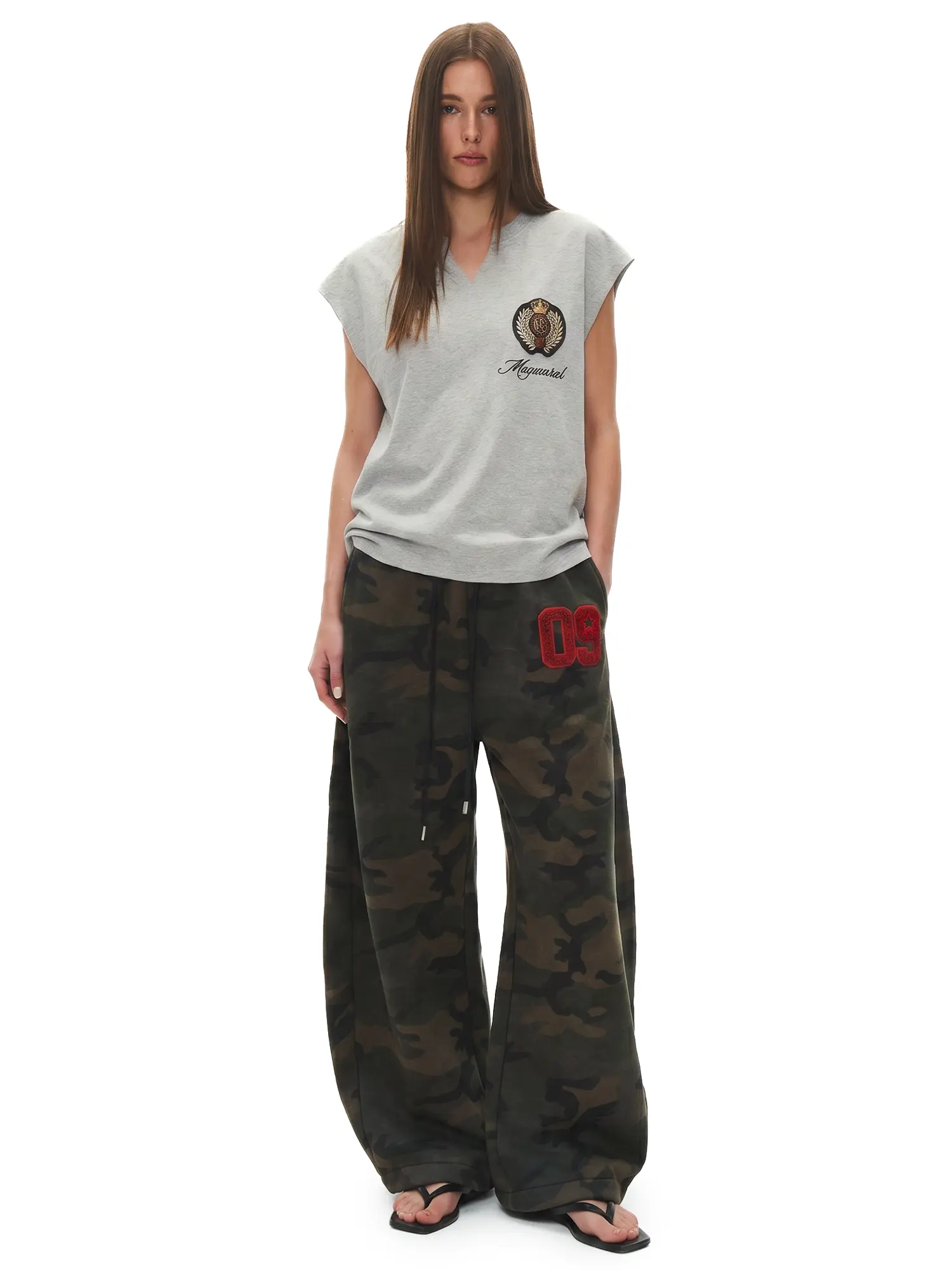 FDR Heavyweight Camo Baggy Pants Unisex Oversized Number Embroidered Straight-leg Joggers Elastic Waist Relaxed Fit Unisex Sweatpants Streetwear for Men & Women Casual Wear Bottom