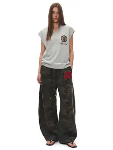FDR Heavyweight Camo Baggy Pants Unisex Oversized Number Embroidered Straight-leg Joggers Elastic Waist Relaxed Fit Unisex Sweatpants Streetwear for Men & Women Casual Wear Bottom summerwins