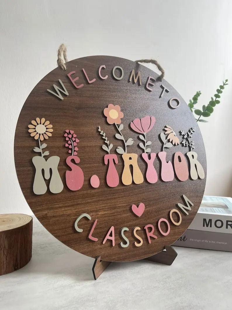 Teacher Name Sign For Classroom, Teacher Name Sign With Flowers, Teacher Name Sign, Door Hanger, Teacher Welcome Sign, Back To School Sign