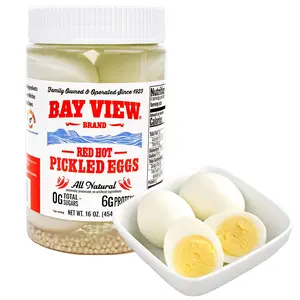 Bay View Pickled Eggs, No Artificial Ingredients, Gluten Free, 0g Sugar, 6g Protein, Fresh Grade A Eggs, Boiled and Peeled (16oz, Red Hot)
