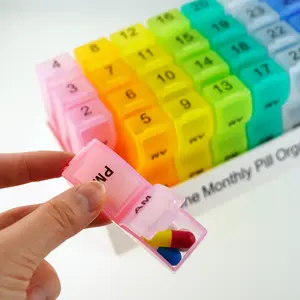 Monthly Pill Organizer, 1 Set 30 Days Pill Storage Box with Lid, Plastic Pill Organizer for Fish Oil, Medication and Supplement