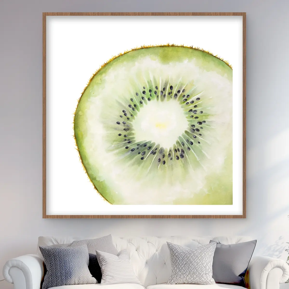 Begin Home Decor C1FM4848DA7QCO 48 x 48 in. Kiwi Slice - Exotic Food Framed Matted Print Wall Art - Home Decor