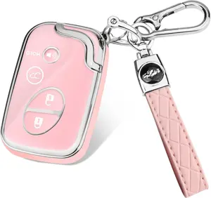 Key Fob Cover for Lexus with Keychain, TPU Key Case Protection Compatible with 2009-2015 Lexus RX350 RX450 GX460 LX570 CT200h ES350 GS300 GS430 GS450h GS460 IS250 IS350 LS460, 4 Button (Silver/Pink)