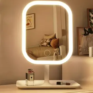 Portable LED Makeup Mirror with 3 Light Modes, Foldable Travel Mirror with Smart Touch Control, USB Rechargeable, Streamlined Design