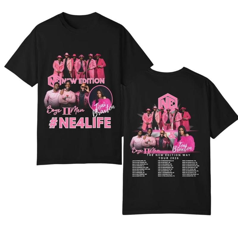 The New Edition Way Tour 2026 Concert T-Shirt Featuring New Edition, Boyz II Men & Toni Braxton, Two-Sided Tour Dates Graphic, Unisex R&B Music Fan Tee