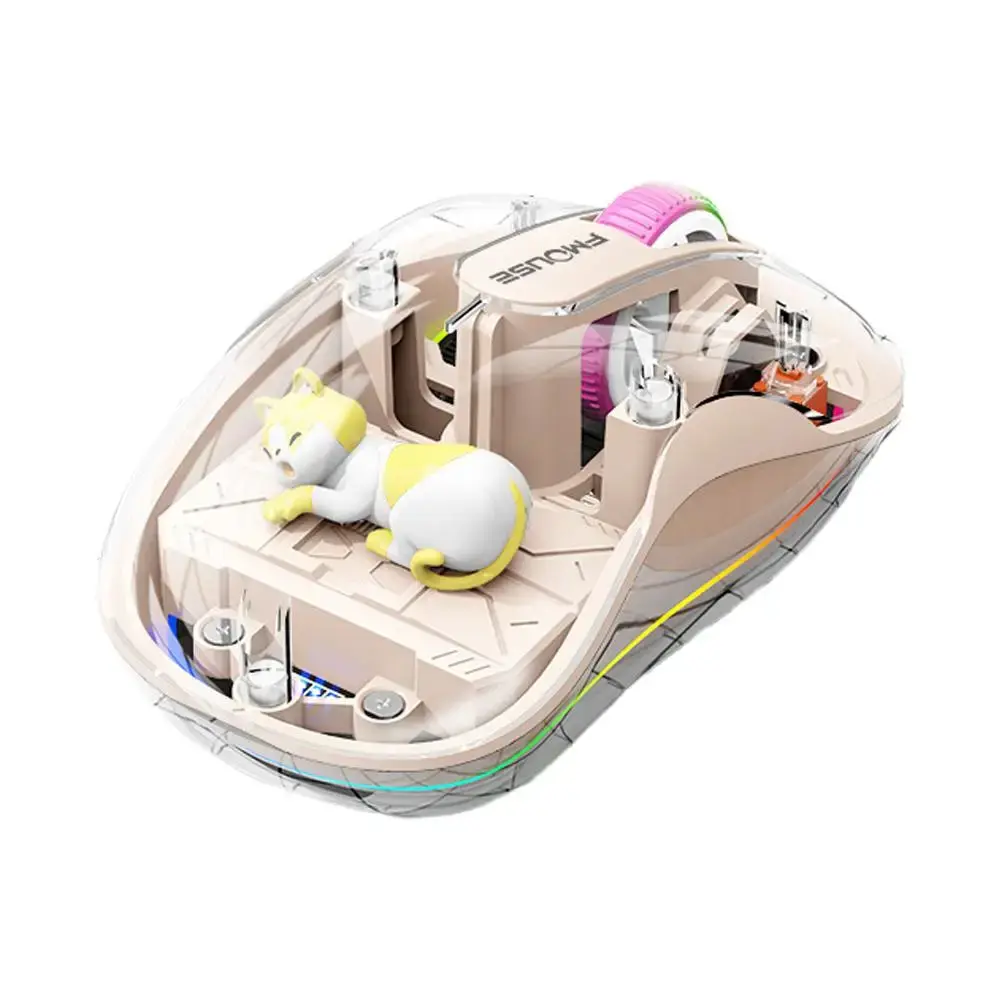 Notebook Luminous Transparent Mouse Wireless Bluetooth Three-Mode Charging Ergonomic Magnetic Doll Mouse For Tablets Laptop