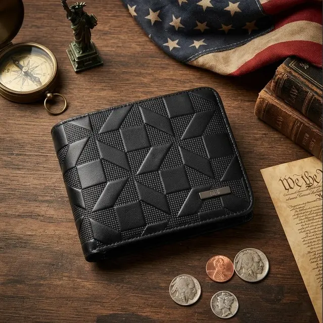GOODBEE Men’s Geometric Embossed Zip-Around Short Bifold Wallet - Multiple Card Slots, Coin Pocket, Large Capacity Storage, Men’s Gift Ideas, Men’s Wallet