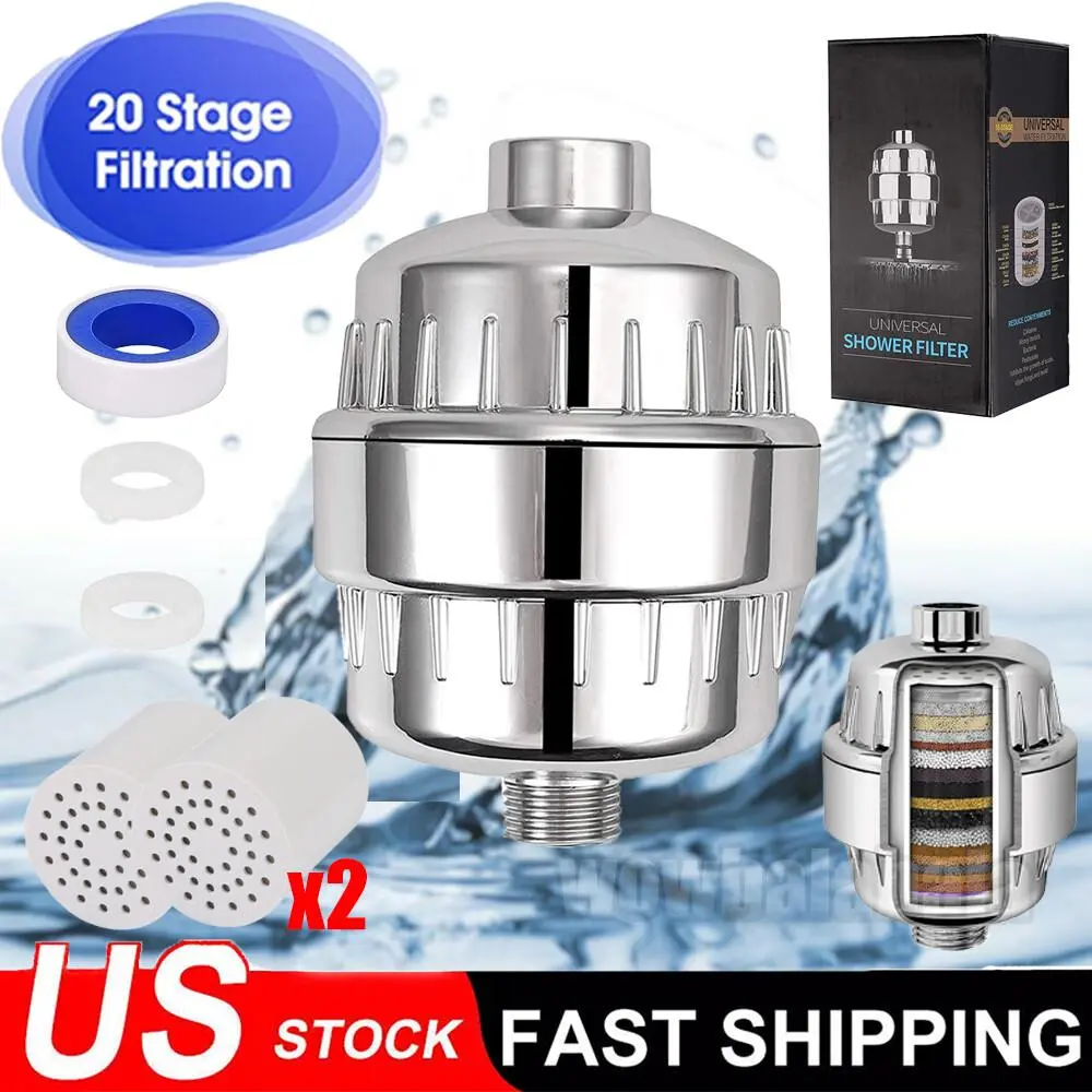 15-Stage Shower Head Filter Chrome 83x83x120mm 1/2" Thread 13000Gallon High Density Alkaline Mineralized Water Purifier for Municipal Water 5-80°C