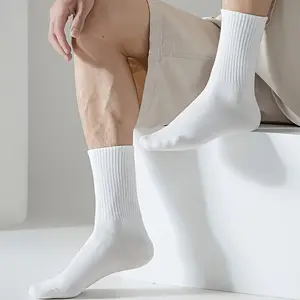 5 pairs of socks of the same style for men and women, medium and high tube towel bottom sports socks, deodorant thickened long tube in autumn and winter, black and white thickened men's models in winter