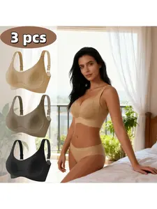 LL Set of 3 pieces, women's supportive wire-free bra, shaping bra, Elegant everyday lingerie, comfortable sports bra, suitable for daily office, leisure, sleeping, fitness scenarios, wearable all year round,
