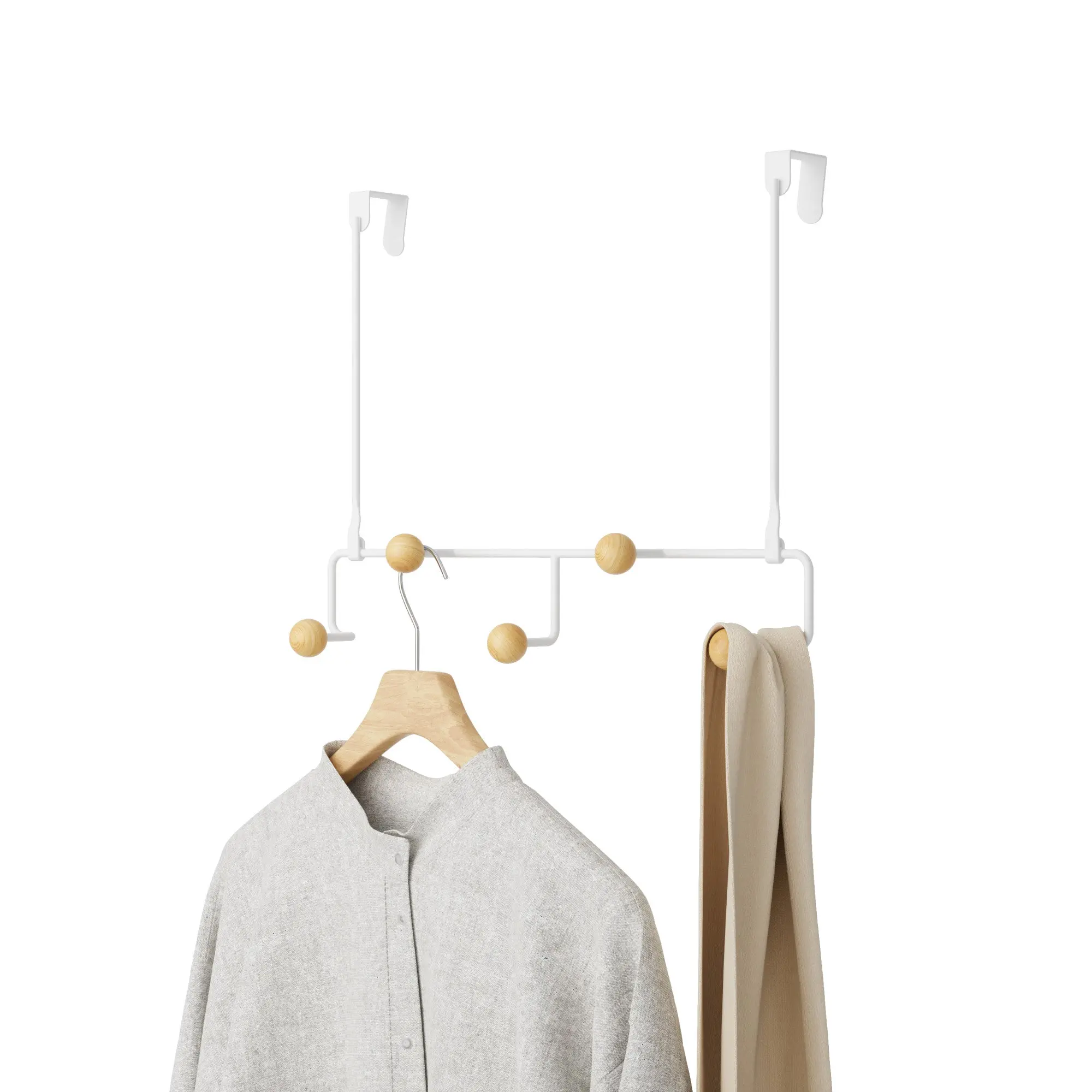 Umbra Estique 5 Over the Door Hook, Rust-Free Organizer with Wooden Knobs - 1 Pack Metal Minimalist