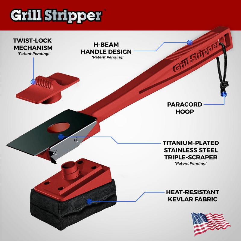 Grill Stripper BBQ Bristle Free Grill Brush with V-Scraper & Twist-Lock Mechanism for Deep Clean Grill Grates