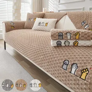 Cute Cat Paw Print Plush Sofa Cover, Non-Slip Washable Pet-Friendly Sofa Protector, Universal Fit for Couches & Chairs, All-Season Use, Soft Sofa Protector