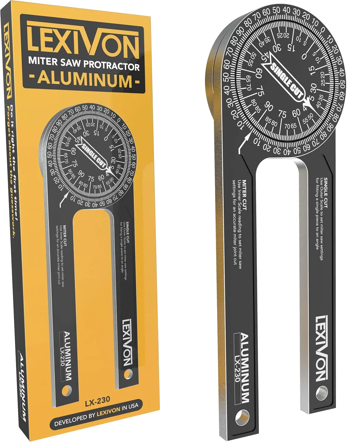 7-Inch Aluminum Miter Saw Protractor (LX-230) - Rust-Proof Hand Measuring Tool with Precision Laser-Engraved Scales