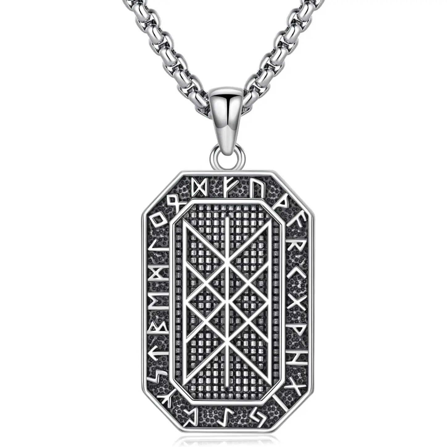 925 Sterling Silver Viking Web of Wyrd Necklace with Abalone Shell, 28 x 19 mm, 22"+2" Adjustable Extension, Norse Auspicious Jewelry for Men, Husband Birthday Best Friend Gift, Stainless Steel, 1.10" X 0.78"