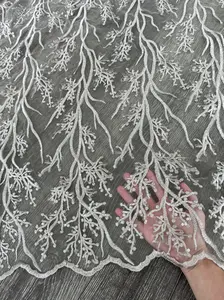 Silver Embroidered Branch Bridal Lace