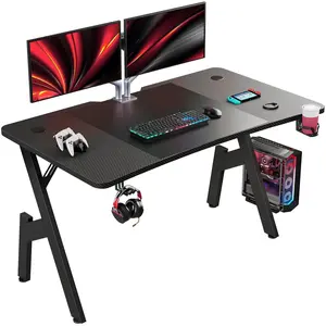 Ecofurnix A-Frame Gaming Desk | 47-inch/57-inch Carbon Fibre Home Office Computer Desk | Black Tech-inspired Design, Easy Assembly, Stable and Sturdy Construction, Includes Headphone Hook and Cup Holder