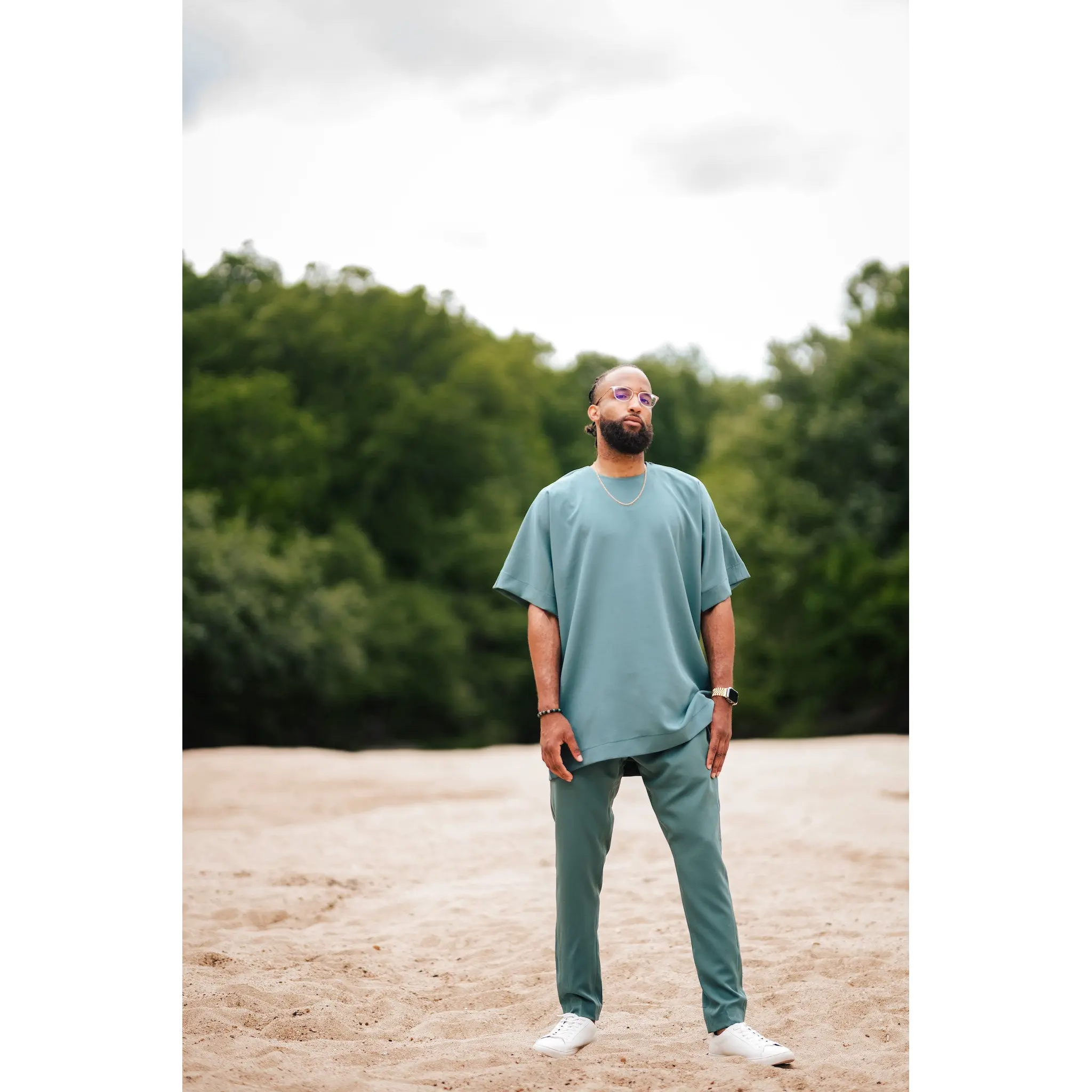 Teal Kaftan Crepe Set