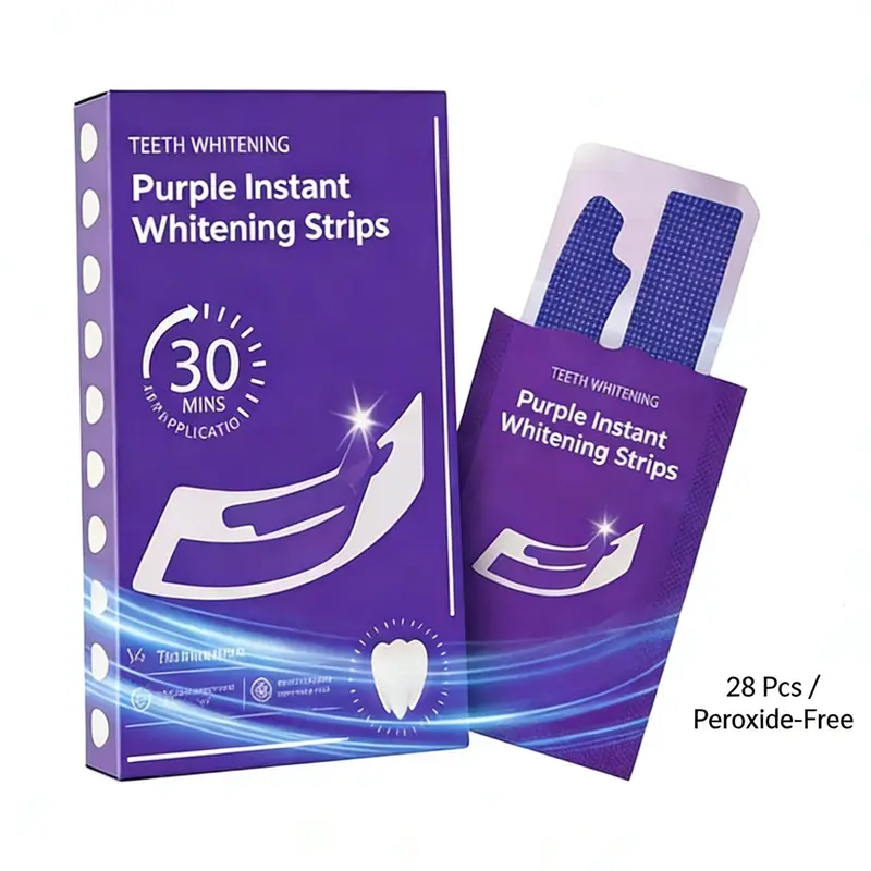 Whitening Strips (14 Pairs/28 Pieces) - Gentle Gel Purple Pigment Teeth Whitening Stain Treatment, Enamel-Safe, Non-Sensitive, Anti-Slip, Contains Neither Peroxide Oral Care Kit for Adults Daily Use (Leave on 30mins)