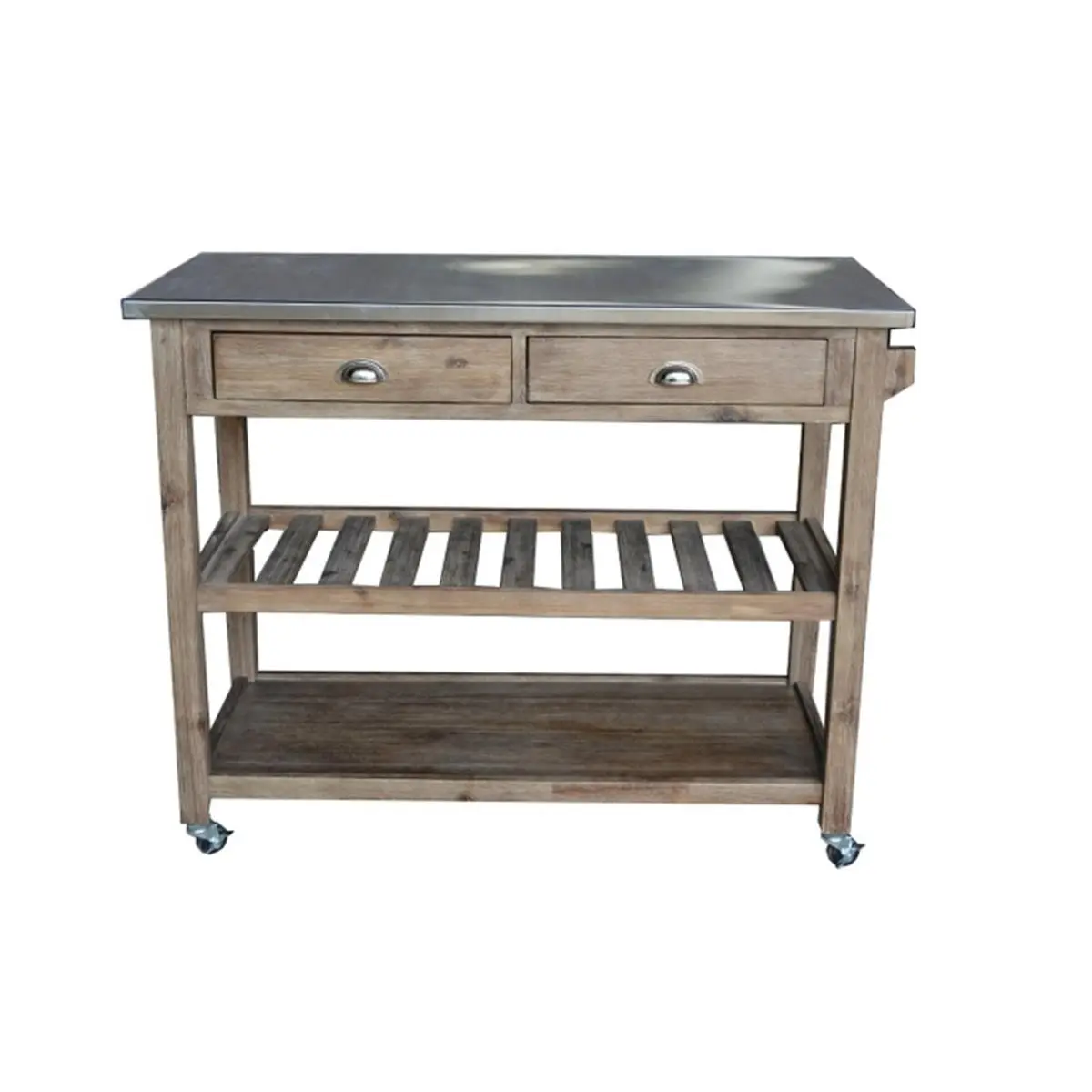 212 MAIN Sonoma Wire-Brush Kitchen Cart - Modern Storage Cabinet, Sideboard with Storage, Rolling Dresser, Adjustable Shelf, Locking Casters, Stainless Steel, Ready to Assemble