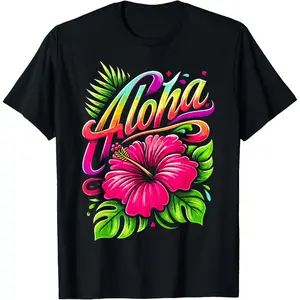 Aloha Tropical Flower Hawaii Vacation Summer Beach T-Shirt