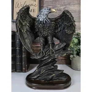 American Patriotic Large Bald Eagle Perched On Rocky Cliff Resin Figurine 10"H