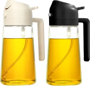 Olive Oil Dispenser, 2 in 1 Oil Sprayer for Cooking, 16oz/470ml Glass Oil Spray Bottle, Food-grade Oil Dispenser and Oil Sprayer for Kitchen, Salad, Frying, BBQ (White &Black) Multi-Purpose Olive Oil Dispenser glass oil bottle