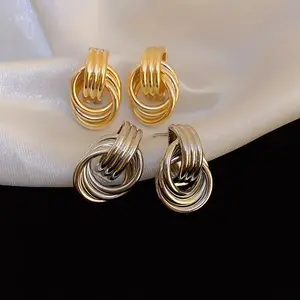 Women’s Gold Plated Knot Earrings - Trendy Chunky Statement Drop Dangle Style, Lightweight Hypoallergenic Fashion Gift Jewelry