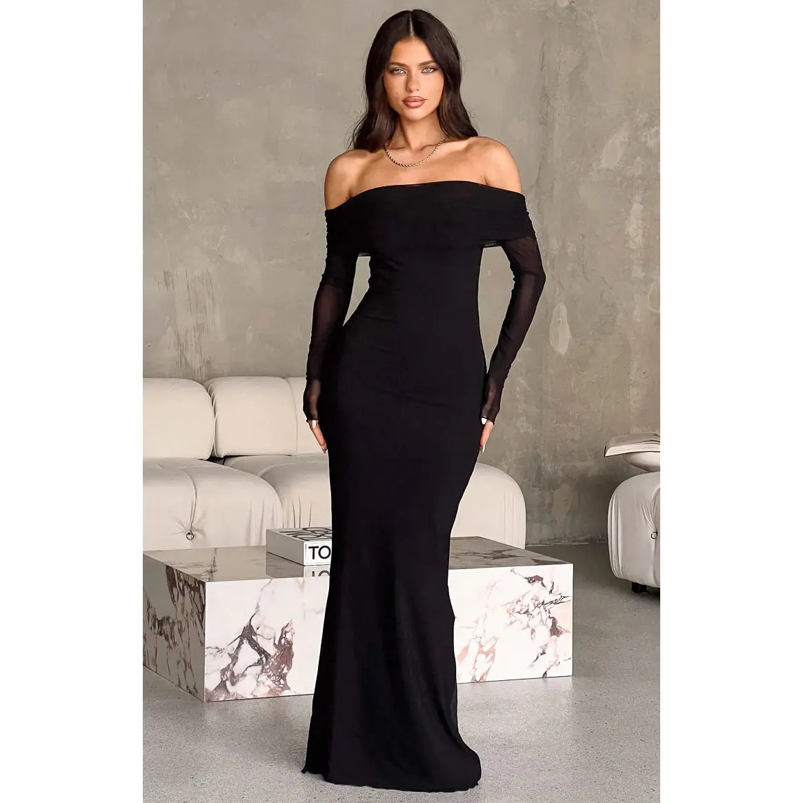 Coraline Black Long Sleeve Maxi Dress