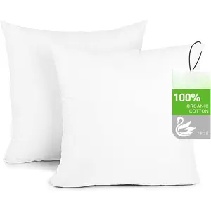 Feathers Down Pillow Inserts 18 x 18, Square  Pillow Insert for Bed, Sofa, and Couch |  Cotton Shell, Soft Medium Decorative Pillow Insert Set of 2 (White)