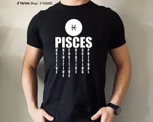 Stylish Pisces Zodiac Tee – Breathable Crew Neck, Casual Black Shirt for Men